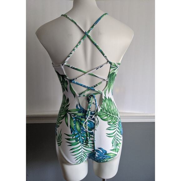 Patpat lace-up back palm leaf print bathing suit Small - Picture 4 of 9